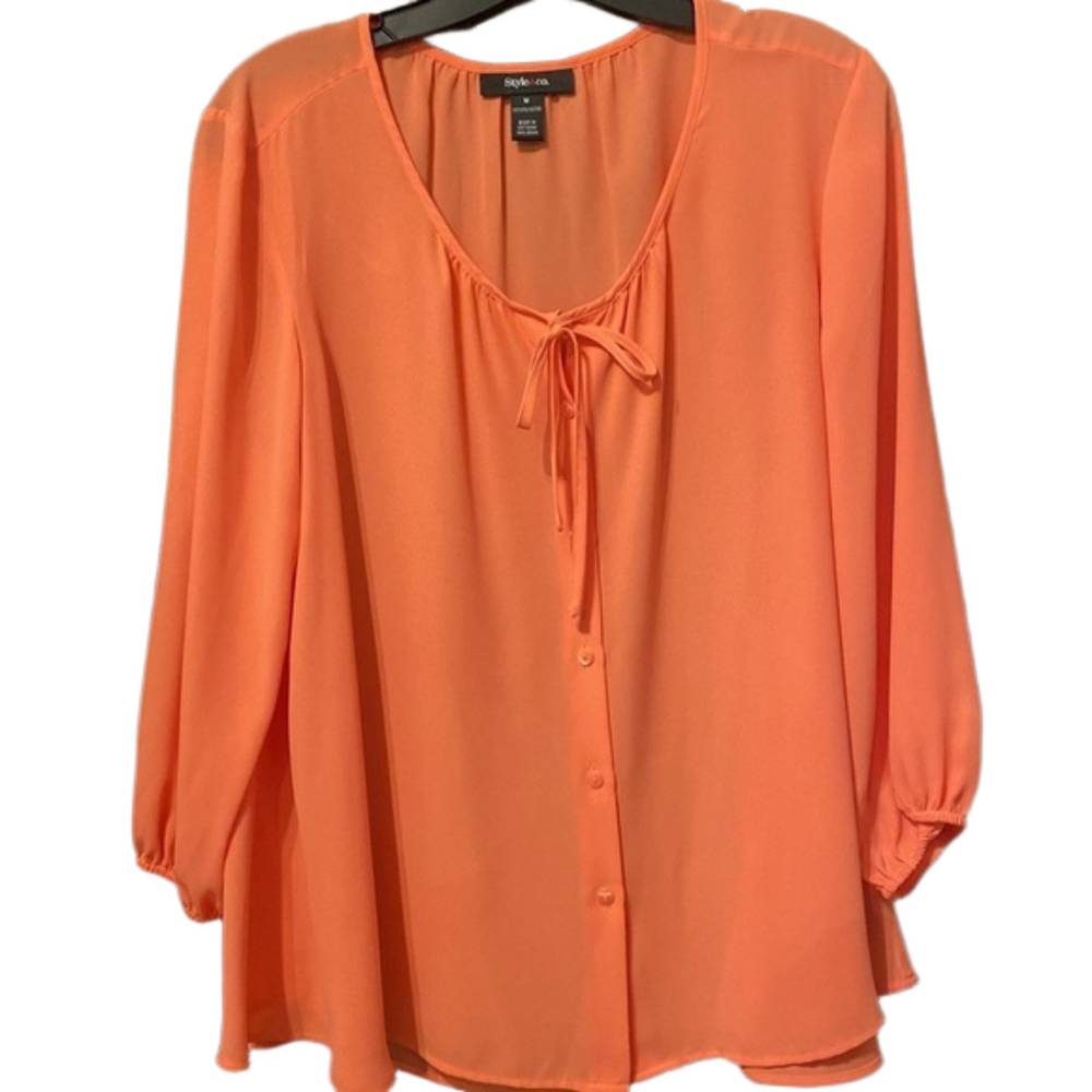 Style & Co Orange Lightweight Peasant Blouse Size M